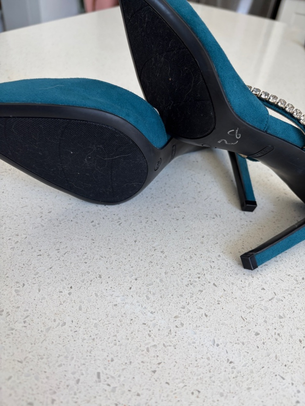Nine West Teal Pointed-Toe Crystal Strap Mule Heels - Picture 2 of 4